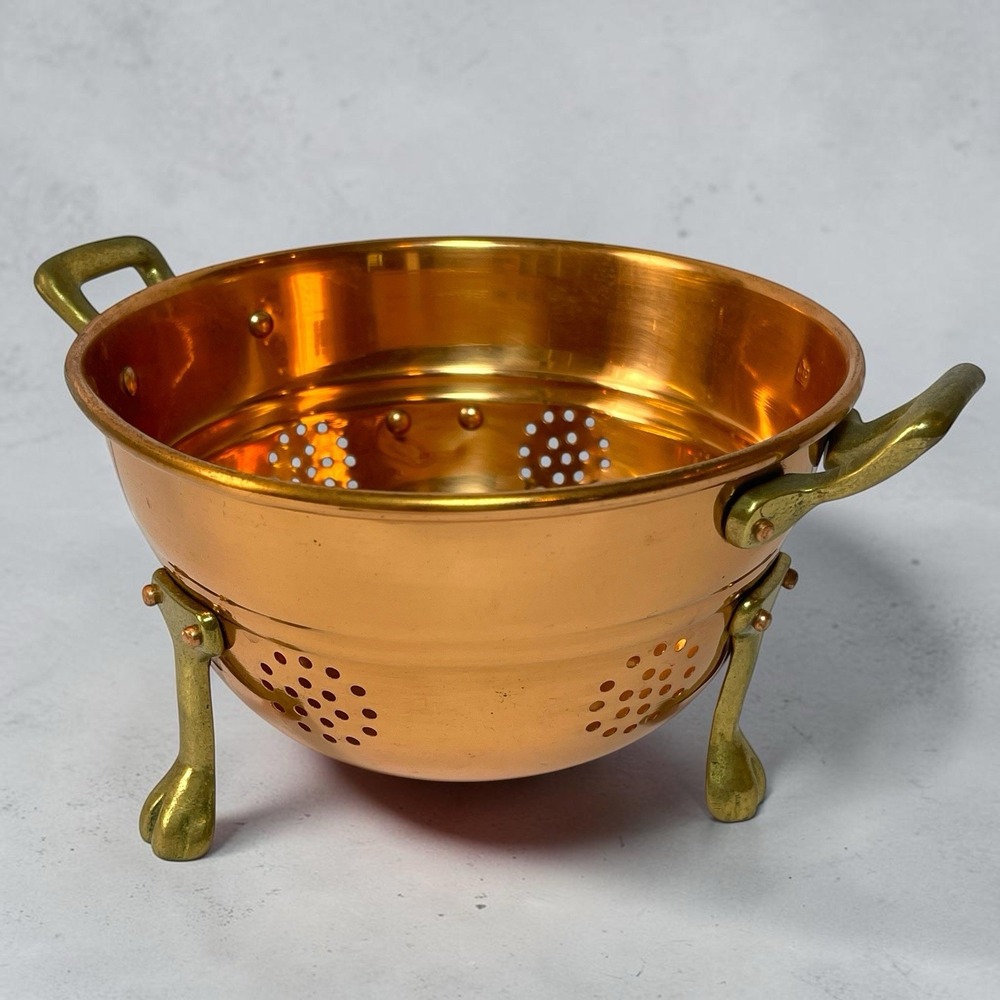 Vintage Cottage Copper And Brass Claw Footed Colander Strainer Handles 3.5"x6"